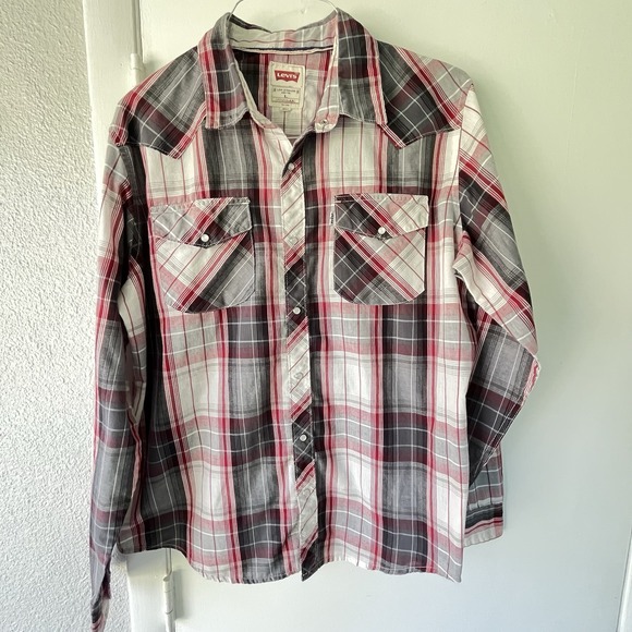 Levi's Pearl Snap Shirt Cowboy Western Long Sleeve Plaid Men's Size Large - Picture 2 of 10